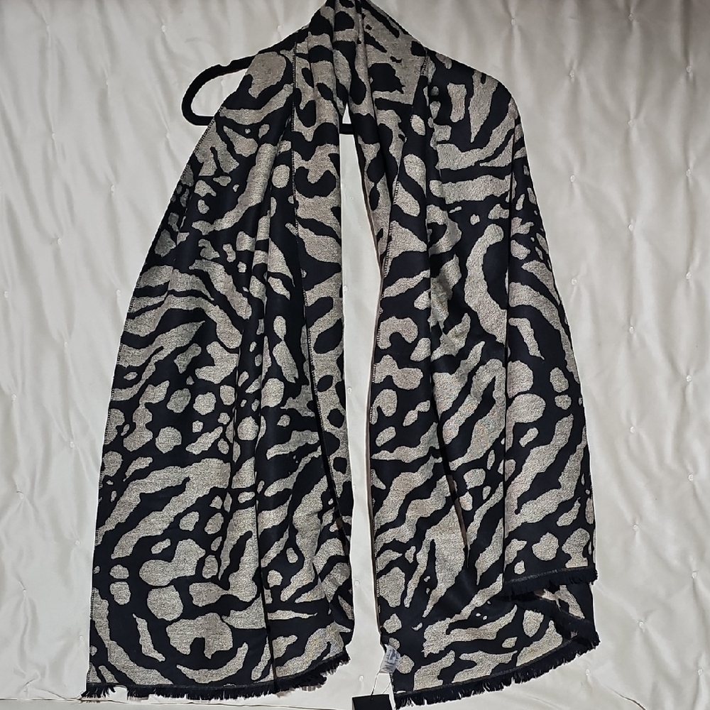 DKNYC Zebra Print Black and Gray Scarf